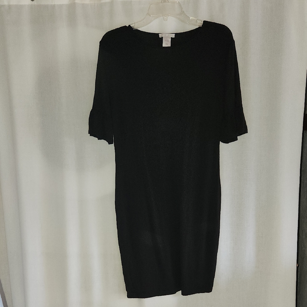 New York & Company Black Ruffled Bell Sleeve Shift Sheath Classic Cocktail Fairy